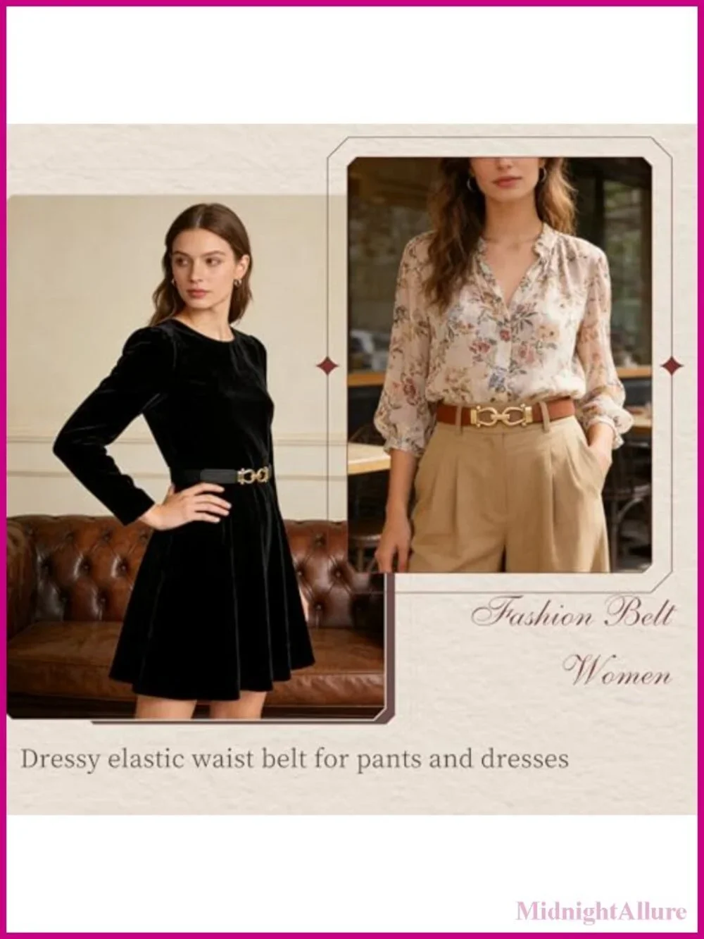 XEF Elastic Stretch Waist Belt Faux Leather Gold Buckle for Dress Jeans Pants